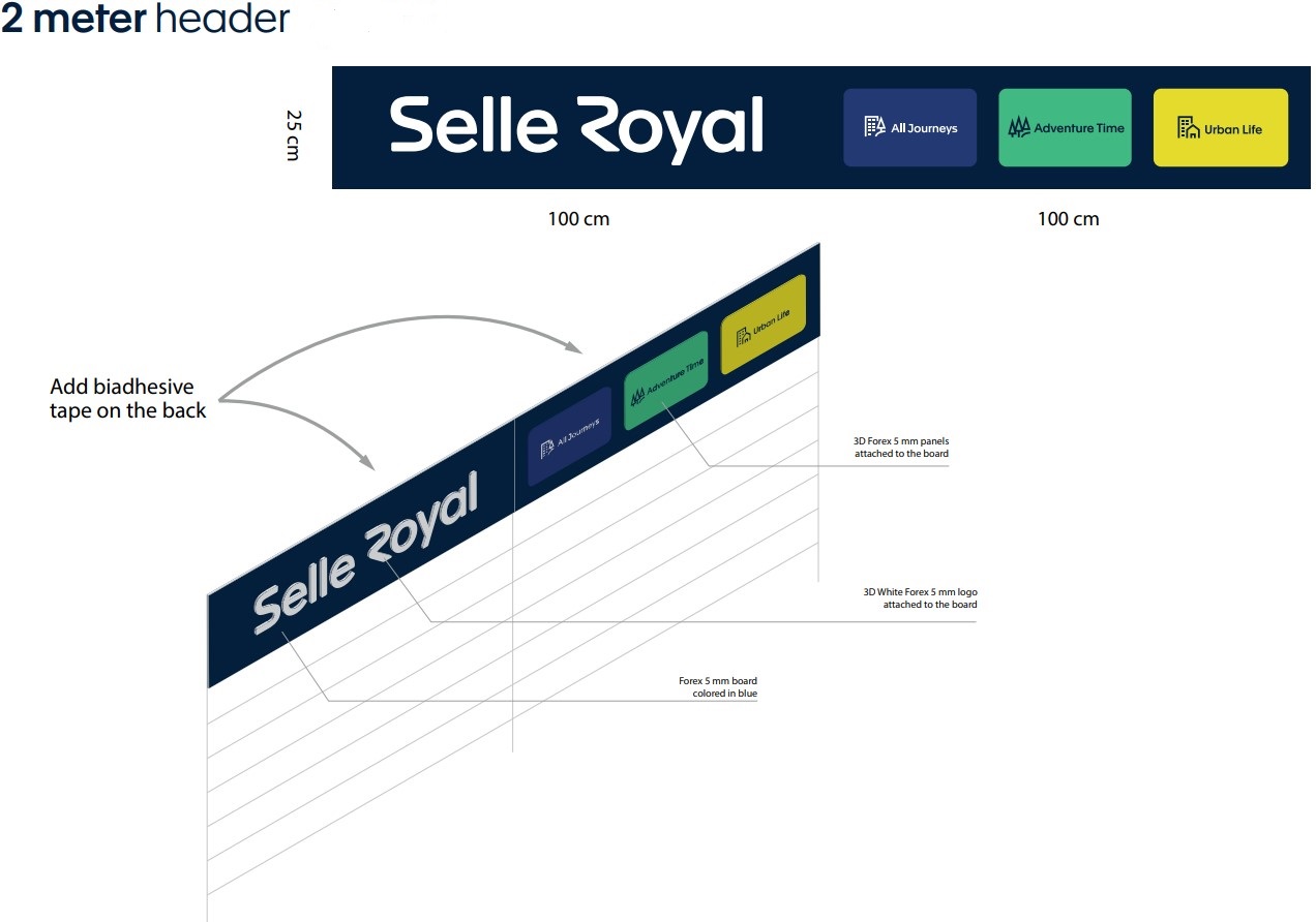 Selle Royal schapbord 2 meter met logo en productlijnen afbeelding